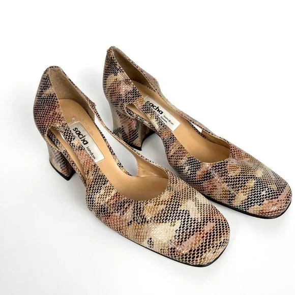 Vintage 90s Leather Sacha London Square Toe Cut Out Chunky Mid Heel Sandal Pumps - Picture 6 of 6